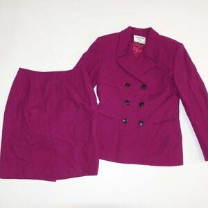 Kasper for ASL Women's Skirt Suit Size 4 Petite Fuschia 100% Wool Lined EUC